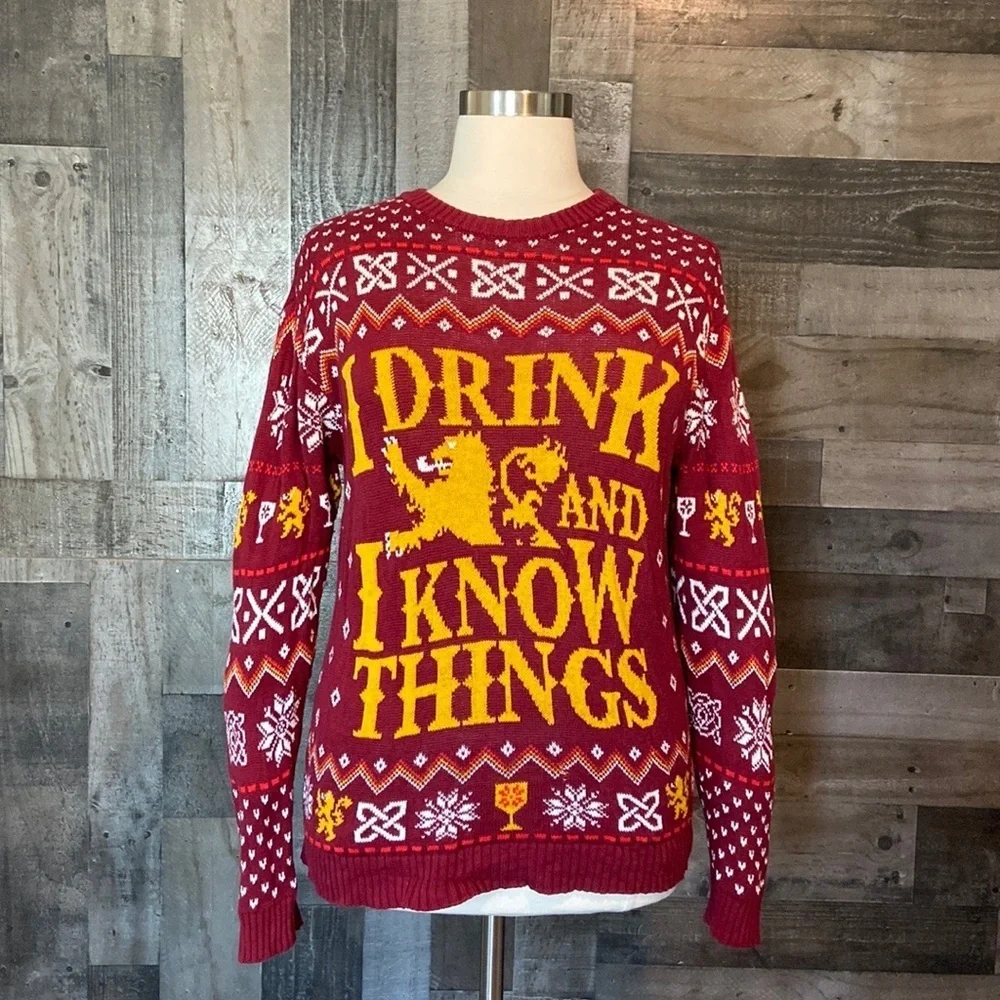 Men’s Game Of Thrones ugly Christmas sweater large I Drink And I Know Things